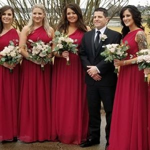 One Shoulder Floor Length Chiffon Dress